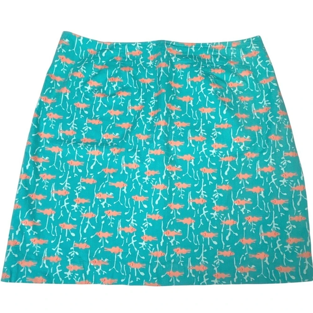 Lilly Pulitzer Womens Skirt Teal Fish Coral Print Mini Cotton Art A-Line Sz 10P